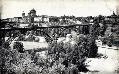 Ak Bern Stadt Schweiz, Kirchenfeldbrücke und Bundesgebäude