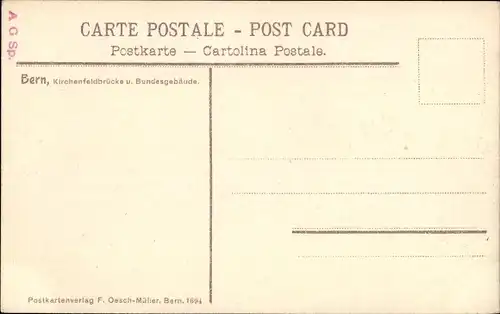 Ak Bern Stadt Schweiz, Kirchenfeldbrücke und Bundesgebäude
