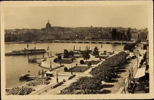 Ak Neuchâtel Neuenburg Stadt, Promenade, Anlegestelle, Parkanlage