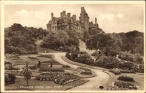 Ak Preston Lancashire England, Miller Park und Parkhotel