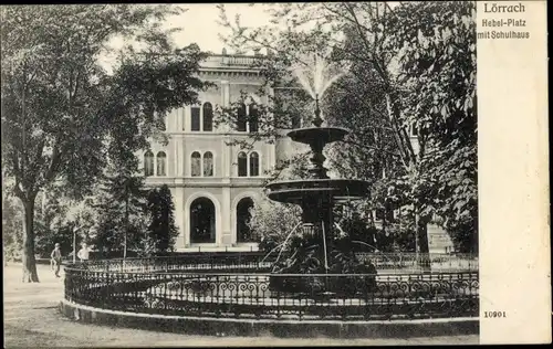 Ak Lörrach in Baden, Hebel Platz mit Schulhaus