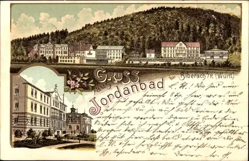 Litho Jordanbad Biberach an der Riß in Oberschwaben, Teilansicht, Kurhaus