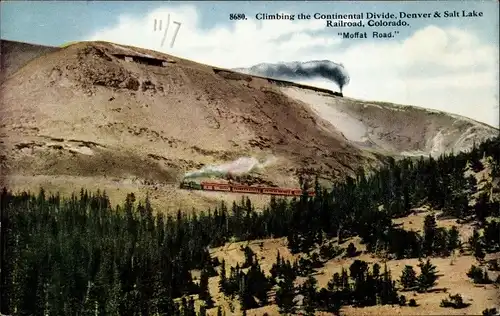 Ak Colorado USA, Besteigung der Kontinentalscheide, Denver and Salt Lake Railroad