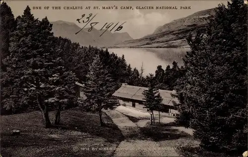 Ak Montana USA, Glacier National Park, eines der Chalets im St. Mary's Camp