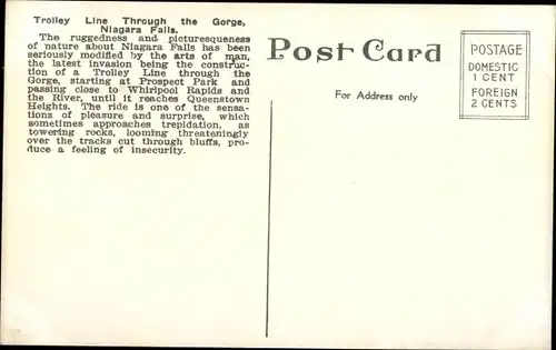 Ak Niagara Falls New York USA, Giant Rock, Trolley-Linie durch die Schlucht, Niagara River