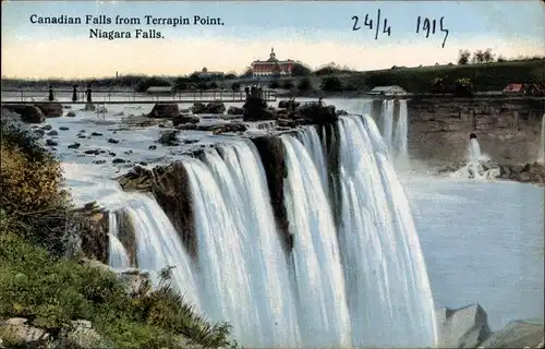 Ak Niagara Falls Ontario Kanada, Canadian Falls vom Terrapin Point