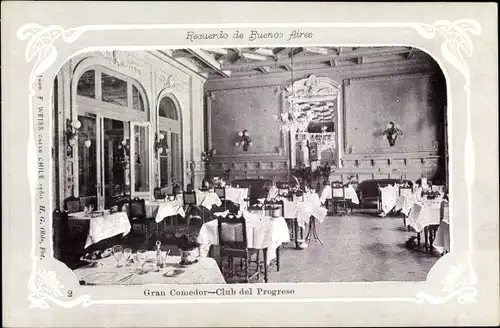 Passepartout Ak Buenos Aires, Argentinien, Großer Speisesaal, Club del Progreso