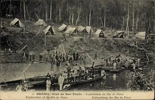 Ak Sao Paulo Brasilien, Erforschung des Rio do Peixe, Zeltlager