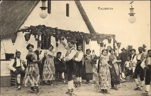 Ak Valencia Stadt Spanien, Tanzende Menschen, Spanische Tracht