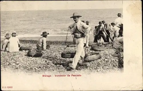 Ak Málaga Andalusien Spanien, Fischverkäufer