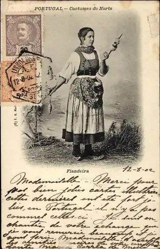 Ak Portugal, Frau in Volkstracht, Portrait