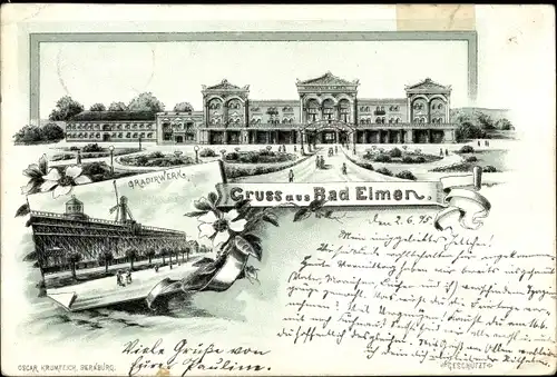 Vorläufer Litho Salzelmen Schönebeck an der Elbe, Kurhaus, Gradierwerk