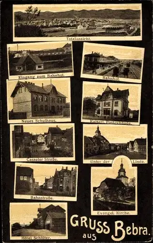 Ak Bebra an der Fulda in Hessen, Bahnhof, Post, Kasseler Straße, Hotel Schlüter, Bahnstraße