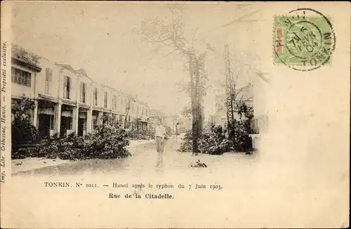 Ak Hanoi Tonkin Vietnam, Rue de la Citadelle, apres le typhon 1903
