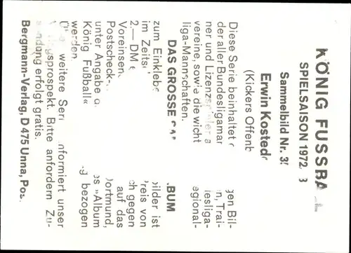 Sammelbild Erwin Kostedde, Fußballer, Portrait, Autogramm, OFC