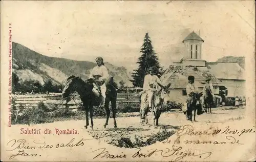 Ak Rumänien, Dorfpartie, Kirche