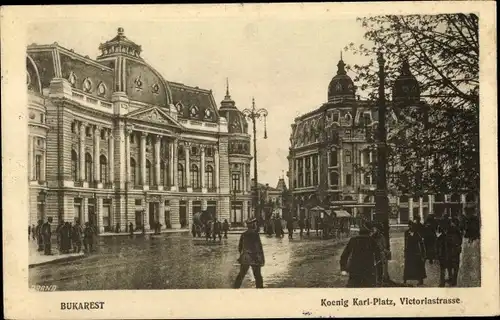 Ak București Bukarest Rumänien, König Karl Platz, Victoriastraße
