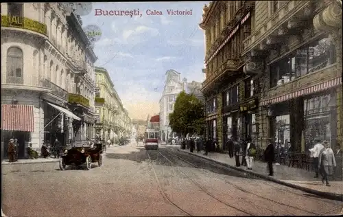 Ak București Bukarest Rumänien, Calea Victoriei, Straßenbahn