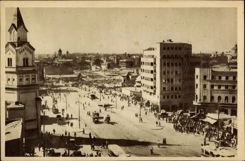 Ak București Bukarest Rumänien, Bulevardul 1848, Straßenpartie, Vogelperspektive, Turm