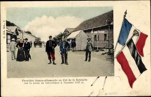 Ak Col de la Schlucht Vosges, Frontiere Franco Allemande, Col de la Schlucht