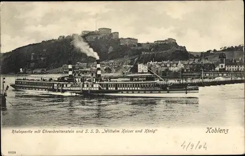 Ak Koblenz am Rhein, Ehrenbreitstein, Salondampfer Wilhelm Kaiser und König