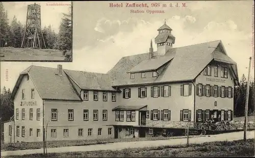 Ak Oppenau im Schwarzwald, Hotel Zuflucht, Aussichtsturm