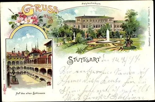 Litho Stuttgart in Baden Württemberg, Polytechnikum, Hof des alten Schlosses