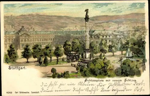 Litho Stuttgart in Baden Württemberg, Schlossplatz mit neuem Schloss