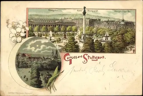 Litho Stuttgart in Baden Württemberg, Hotel Marquardt, Königsbau, Königin Olga Bau