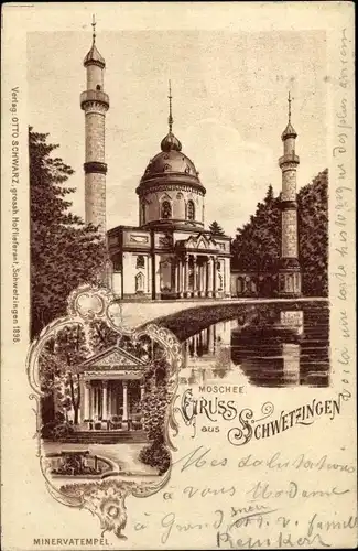 Ak Schwetzingen in Baden, Moschee, Minervatempel