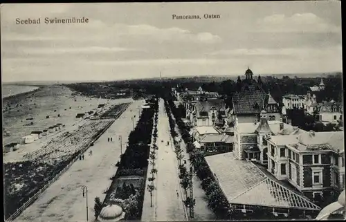 Ak Świnoujście Swinemünde Pommern, Panorama, Strandpromenade