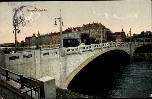 Ak Gera in Thüringen, Heinrichsbrücke, Straßenbahn