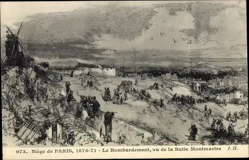 Künstler Ak Paris, Belagerung von 1870 - 71, Die Bombardierung vom Butte Montmartre aus gesehen