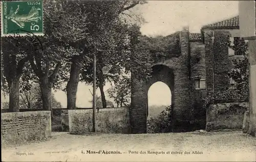 Ak Mas-d'Agenais Lot et Garonne, Porte des Remparts und Eingang zu Allees