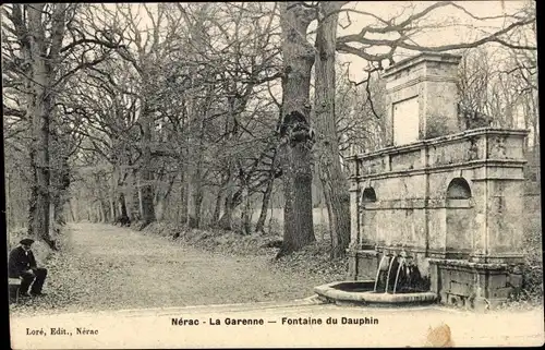 Ak Nérac Lot et Garonne, La Garenne, Fontaine du Dauphin