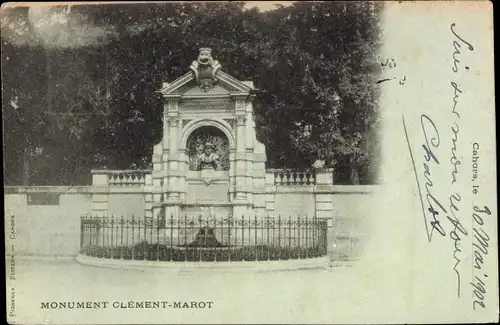 Ak Cahors Lot, Clement-Marot-Denkmal