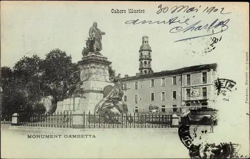 Ak Cahors Lot, Gambetta-Denkmal