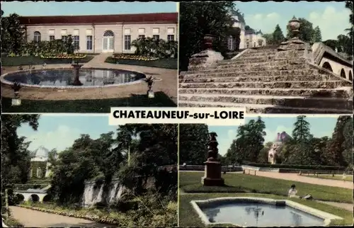 Ak Chateauneuf sur Loire Loiret, Karpfenteich in der Orangerie, Die Treppe, Brücke