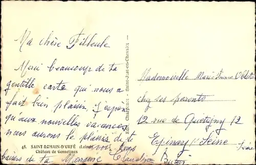 Ak Saint Romain d'Urfe Loire, Chateau de Gennetines