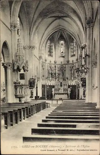 Ak Grez-en-Bouere Mayenne, Kirche, Innenansicht