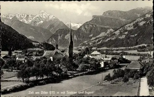 Ak Zell am Ziller in Tirol, Ortsansicht mit Tristner und Ingent, Kirchturm