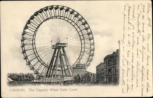 AK London City, The Gigantic Wheel Earls Court, Riesenrad