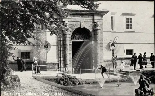 Ak Hellbrunn Salzburg in Österreich, Blick auf die Regengrotte