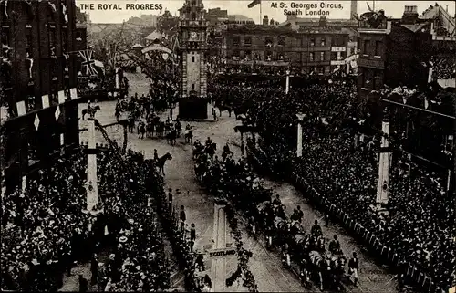 AK London City England, St. Georges Circus, Royal Progress