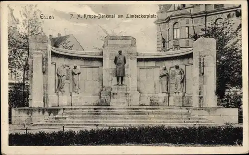 Ak Essen im Ruhrgebiet, F. A. Krupp Denkmal am Limbeckerplatz