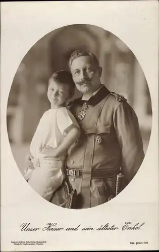 Ak Kaiser Wilhelm II. und sein ältester Enkel, Prinz Wilhelm, Portrait