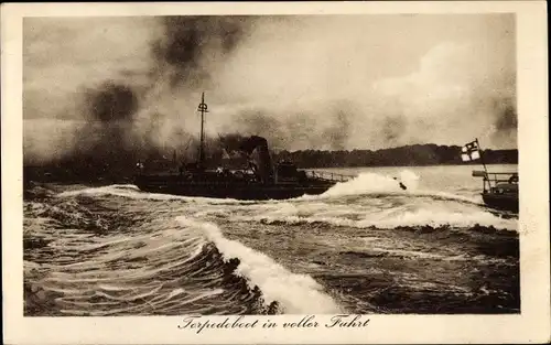 Ak Deutsches Kriegsschiff, Torpedoboot in voller Fahrt, Kaiserliche Marine