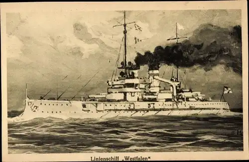 Künstler Ak Deutsches Kriegsschiff, Linienschiff Westfalen