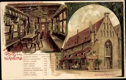 Litho Nürnberg in Franken, Gasthof Bratwurstglöcklein, Inneres, Wappen