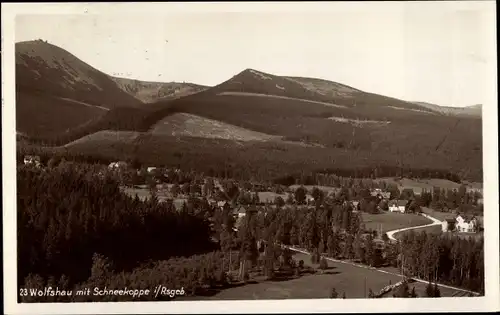Ak Wilcza Poręba Wolfshau Karpacz Krummhübel Riesengebirge Schlesien, Gesamtansicht, Schneekoppe